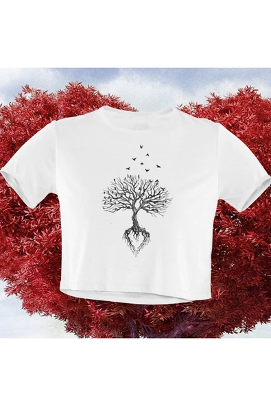 playbackmoda Crop-top Kalp Ağacı Baskılı Yarım Tişört ürün görseli
