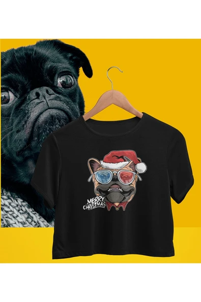 playbackmoda Crop-top Merry Christmas Köpek Baskılı Yarım Tişört ürün görseli