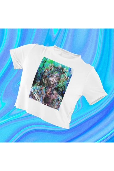 playbackmoda Crop-top Ilustrasyon Kadın Baskılı Yarım Tişört ürün görseli