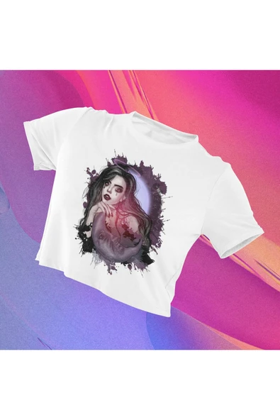 playbackmoda Crop-top Ilustrasyon Kadın Baskılı Yarım Tişört ürün görseli