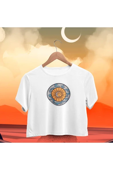 playbackmoda Crop-top Güneş Ve Ay Baskılı Yarım Tişört - Resim 2