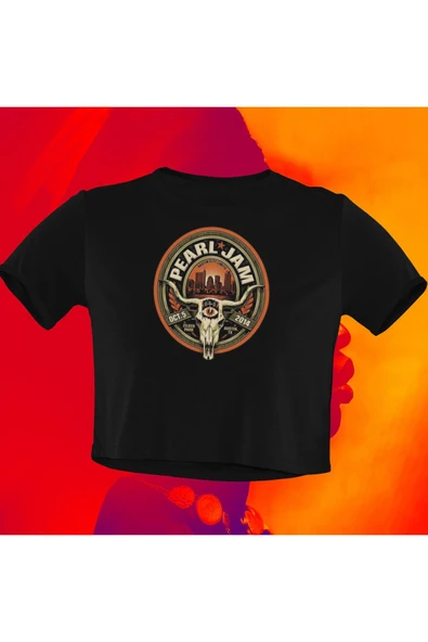 playbackmoda Crop-top Pearl Jam Baskılı Yarım Tişört