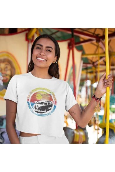 playbackmoda Crop-top Wolksvagen T1 Baskılı Yarım Tişört - Resim 2