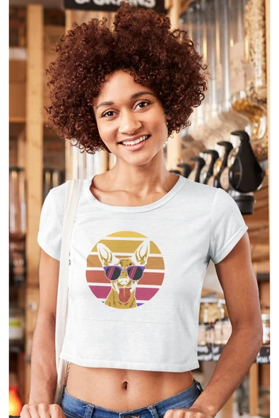 playbackmoda Crop-top Sevimli Pincher Köpek Baskılı Yarım Tişört - Resim 2