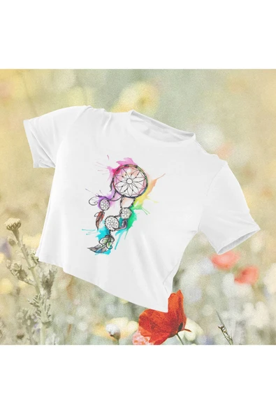 playbackmoda Crop-top Ilıustrasyon Düş Kapanı Baskılı Yarım Tişört - Resim 2