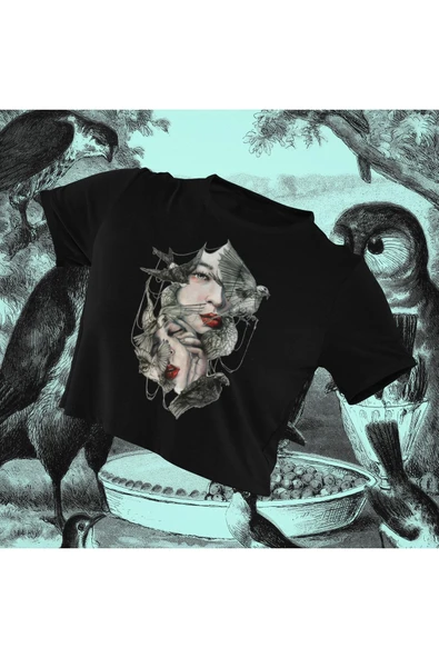 playbackmoda Crop-top Ilustrasyon Kadın Baskılı Yarım Tişört ürün görseli