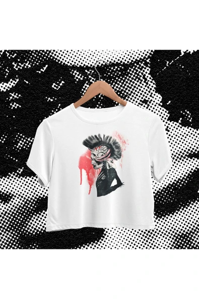 playbackmoda Crop-Top Punk Kurukafa Baskılı Yarım T-Shirt ürün görseli
