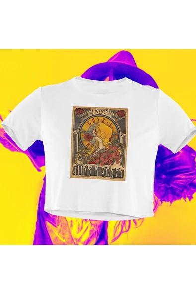 playbackmoda Crop-top Guns And Roses Baskılı Yarım Tişört ürün görseli