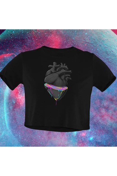 playbackmoda Crop-top Kırık Kalp Baskılı Yarım Tişört