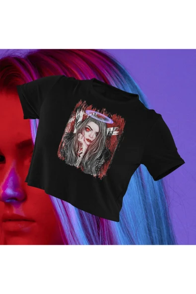 playbackmoda Crop-top Ilustrasyon Kadın Baskılı Yarım Tişört ürün görseli