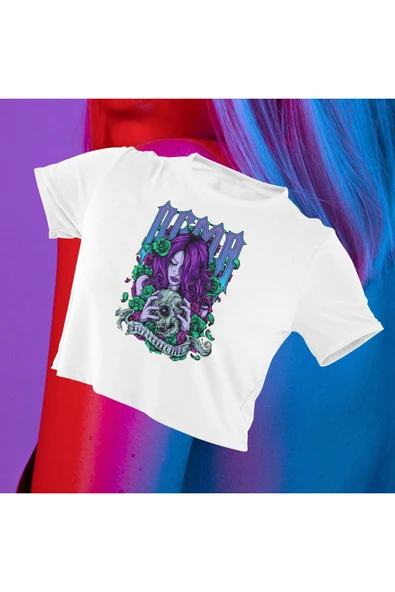 playbackmoda Crop-top Ilustrasyon Kadın Baskılı Yarım Tişört ürün görseli