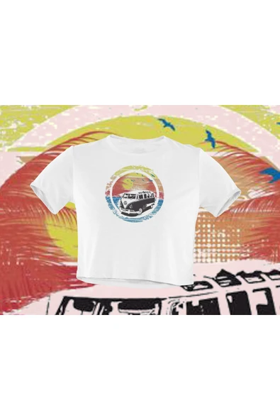 playbackmoda Crop-top Wolksvagen T1 Baskılı Yarım Tişört ürün görseli