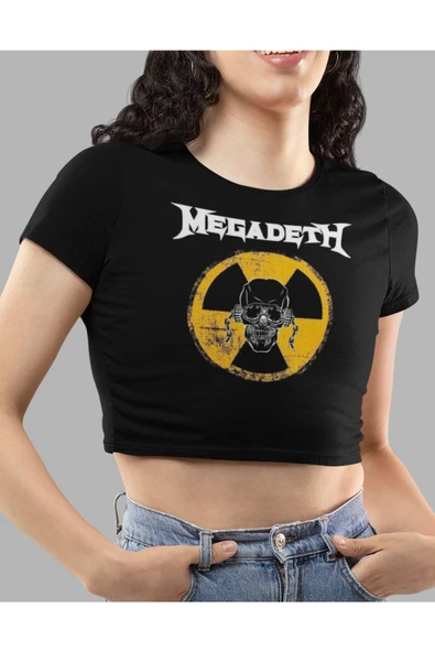 playbackmoda Crop-top Mega Death Baskılı Yarım Tişört - Resim 2