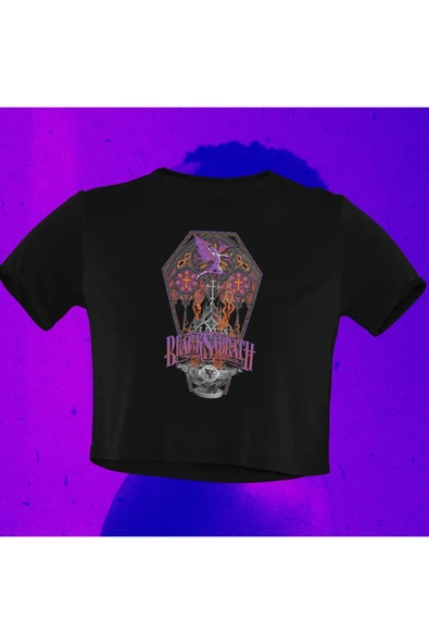 playbackmoda Crop-top Black Sabbath Baskılı Yarım Tişört