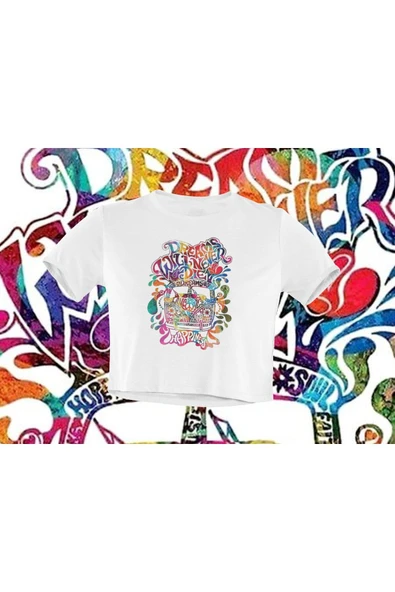 playbackmoda Crop-top Wolksvagen Peace T1 Baskılı Yarım Tişört - Resim 2