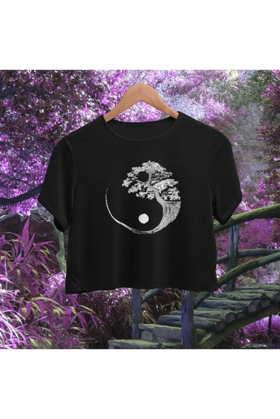 playbackmoda Crop-top Ying Yang Baskılı Yarım Tişört