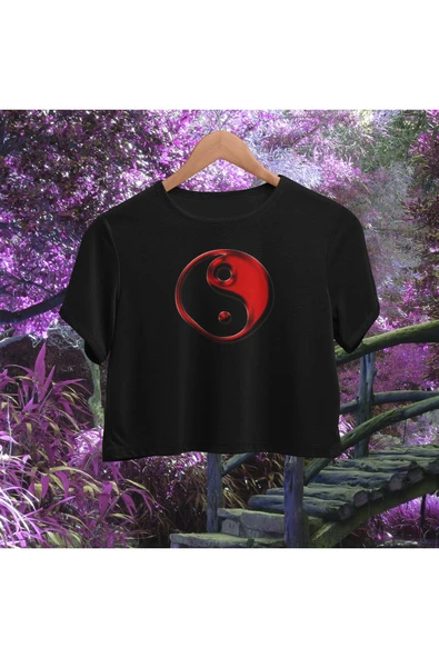 playbackmoda Crop-top Ying Yang Baskılı Yarım Tişört ürün görseli