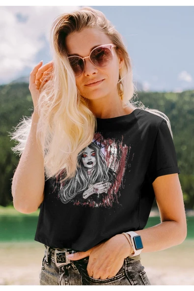 playbackmoda Crop-top Ilustrasyon Kadın Baskılı Yarım Tişört ürün görseli