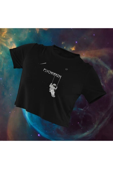 playbackmoda Crop-top Salıncakta Astronot Baskılı Yarım Tişört ürün görseli