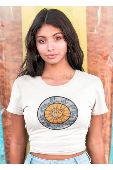 playbackmoda Crop-top Güneş Ve Ay Baskılı Yarım Tişört ürün görseli