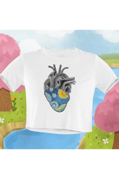 playbackmoda Crop-top Doğa Kalp Baskılı Yarım Tişört - Resim 2