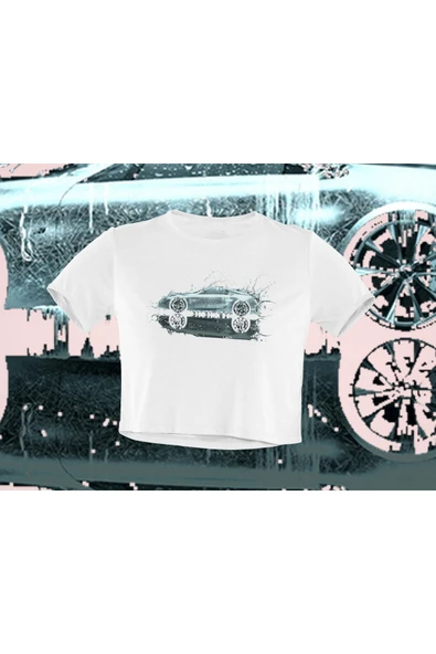 playbackmoda Crop-top Mercedes Gölge Baskılı Yarım Tişört ürün görseli