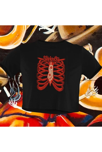 playbackmoda Crop-top Slipknot Baskılı Yarım Tişört ürün görseli