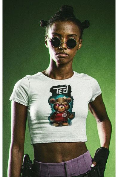 playbackmoda Crop-top Ayı Ted Baskılı Yarım Tişört - Resim 2