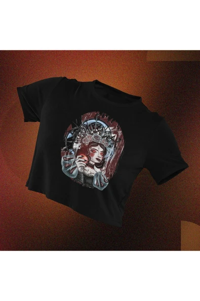 playbackmoda Crop-top Ilustrasyon Kadın Baskılı Yarım Tişört ürün görseli