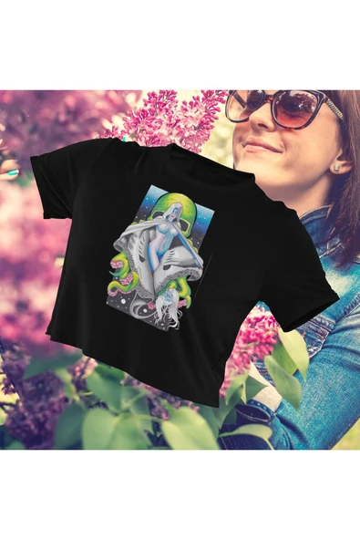 playbackmoda Crop-top Ilustrasyon Kadın Baskılı Yarım Tişört