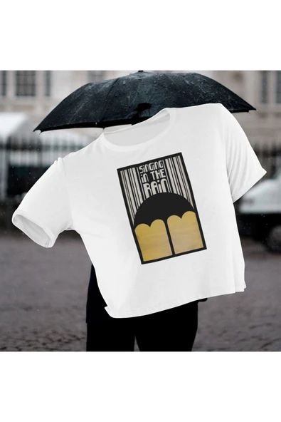 playbackmoda Crop Top Dizi Fim Singing In The Rain Baskılı Yarım Tişört