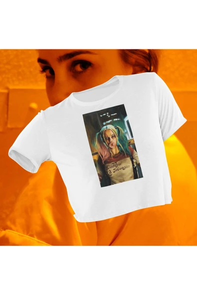 playbackmoda Crop-top Dizi Fim Harley Quinn Baskılı Yarım Tişört ürün görseli