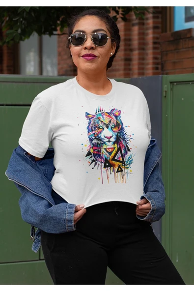 playbackmoda Crop Top Renkli Kaplan Baskılı Yarım Tişört ürün görseli