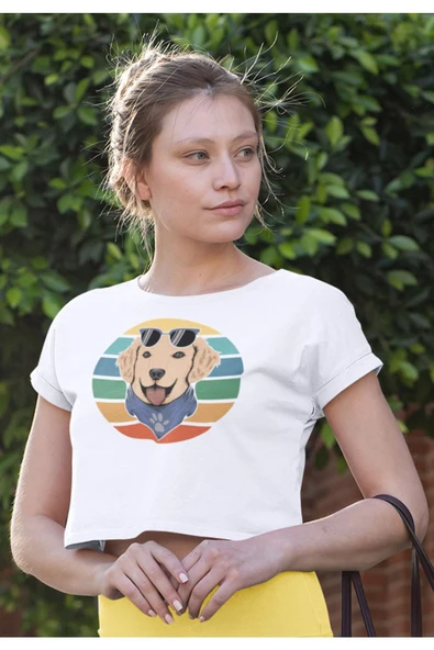 playbackmoda Crop-top Sevimli Golden Köpek Baskılı Yarım Tişört - Resim 2