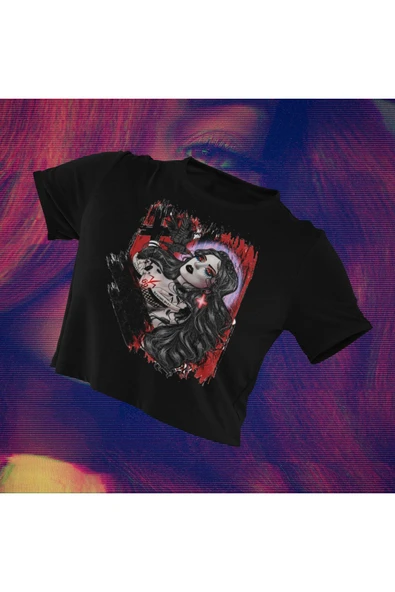 playbackmoda Crop-top Ilustrasyon Kadın Baskılı Yarım Tişört ürün görseli