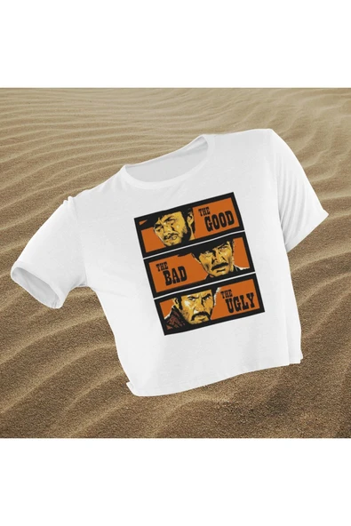 playbackmoda Crop-top Dizi Fim The Good The Bad The Ugly Baskılı Yarım Tişört ürün görseli