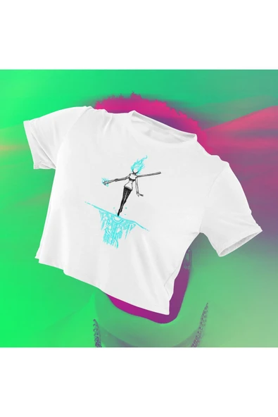 playbackmoda Crop-top Ilustrasyon Kadın Baskılı Yarım Tişört ürün görseli