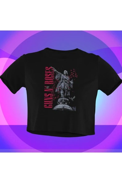 playbackmoda Crop-top Guns And Roses Baskılı Yarım Tişört ürün görseli