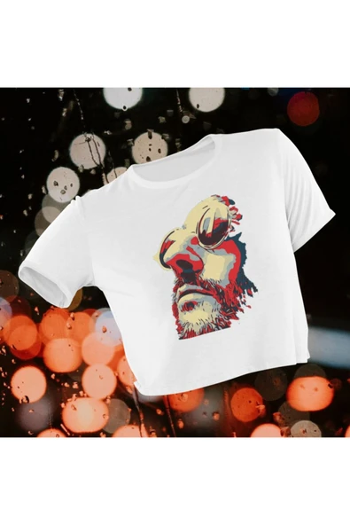 playbackmoda Crop-top Dizi Fim Leon Baskılı Yarım Tişört