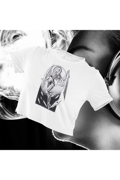 playbackmoda Crop-top Ilustrasyon Kadın Baskılı Yarım Tişört ürün görseli