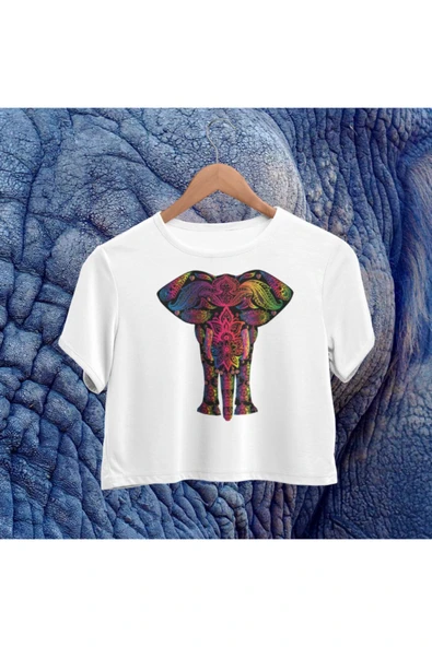 playbackmoda Crop-top Renkli Fil Baskılı Yarım Tişört ürün görseli