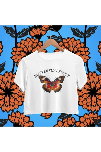 playbackmoda Crop-top Kırmızı Kelebek Baskılı Yarım Tişört ürün görseli