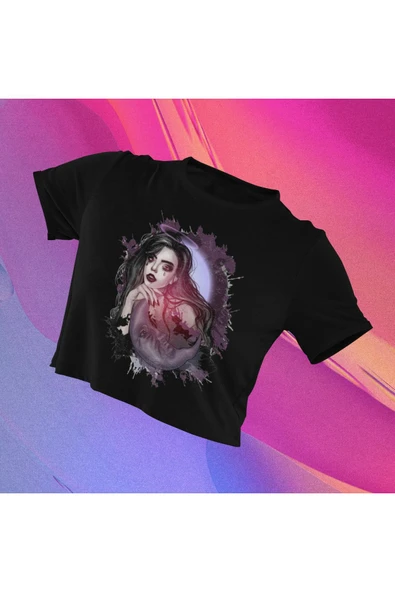 playbackmoda Crop Top Ilustrasyon Kadın Baskılı Yarım Tişört ürün görseli