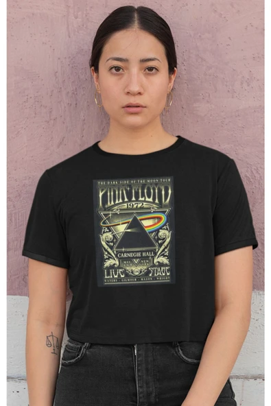 playbackmoda Crop-top Pink Floyd Baskılı Yarım Tişört - Resim 2