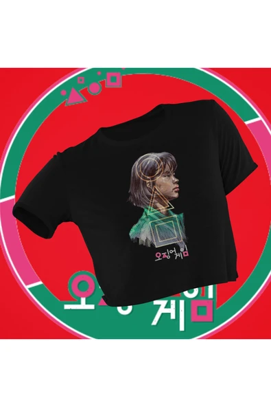 playbackmoda Crop-top Dizi Fim Squid Game Baskılı Yarım Tişört ürün görseli