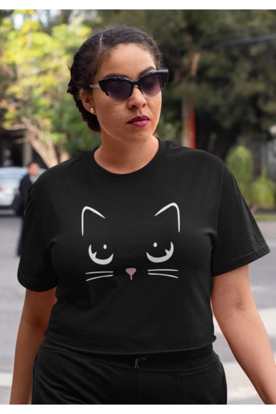 playbackmoda Crop-top Silüet Kedi Baskılı Yarım Tişört - Resim 2