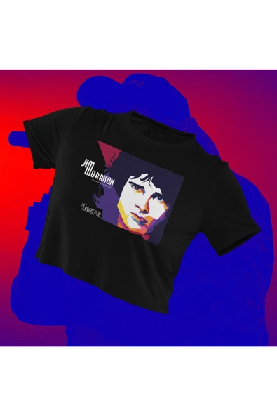 playbackmoda Crop-top Jim Morrison Baskılı Yarım Tişört