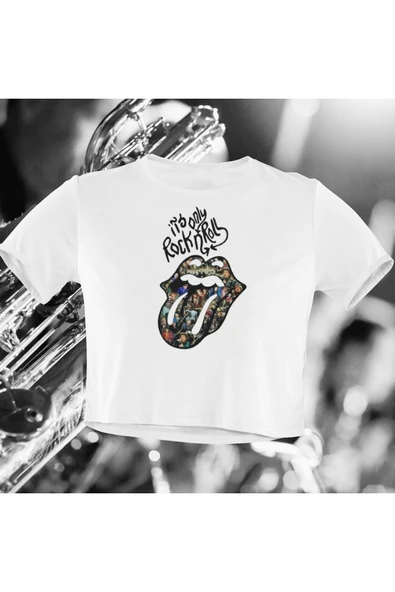 playbackmoda Crop-top Rollıng Stones Baskılı Yarım Tişört