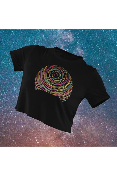 playbackmoda Crop-top Ilıustrasyon Gün Batımı Baskılı Yarım Tişört ürün görseli