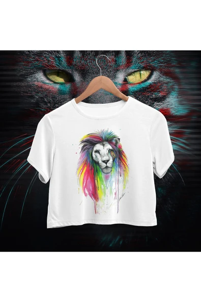 playbackmoda Crop-top Renkli Aslan Baskılı Yarım Tişört - Resim 2